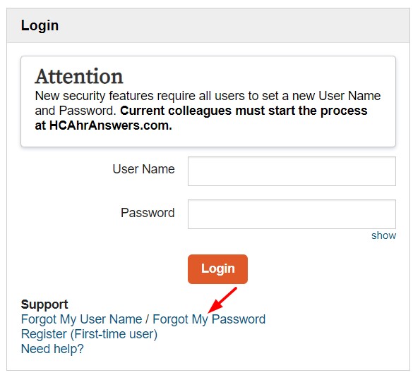 HCA Rewards Login Password Reset